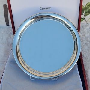 Cartier 4x Pewter Silver Round Plate w/ original dust bag & red box